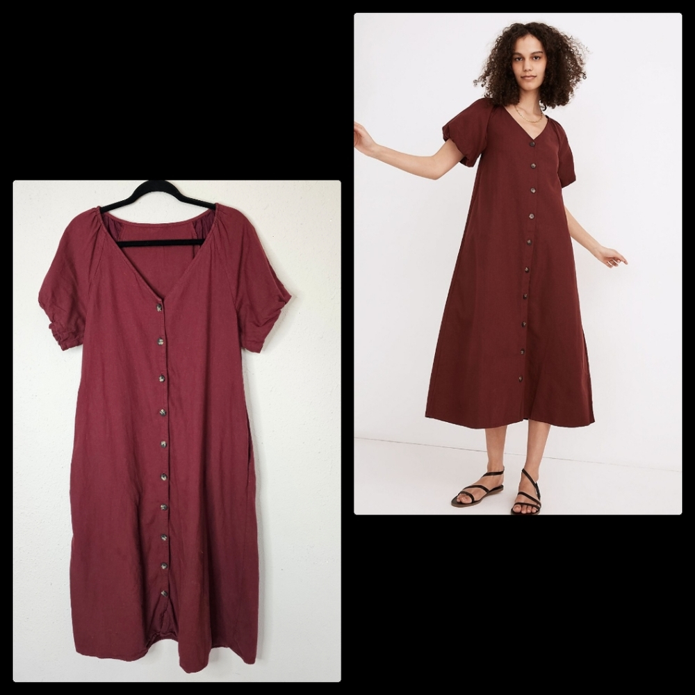 Madewell Button-Front Midi Dress in Wine
